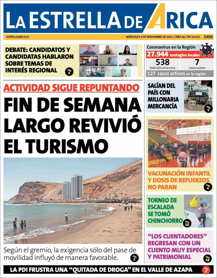 Portada de La Estrella de Arica (Chile)