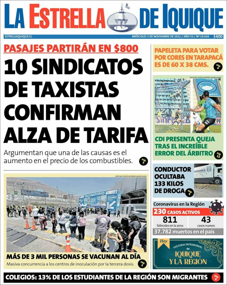 Portada de La Estrella de Iquique (Chile)