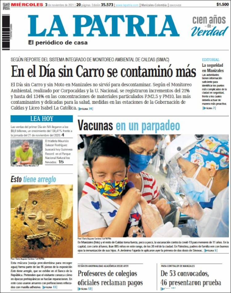 Portada de La Patria (Colombia)