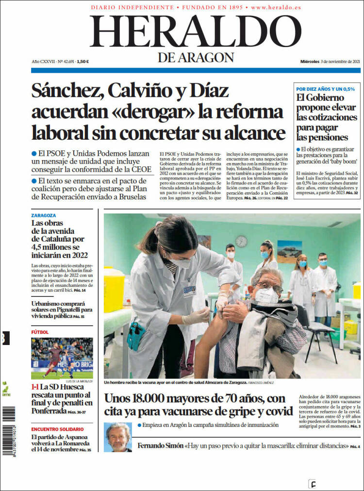 Portada de Heraldo de Aragón (Espa&ntilde;a)