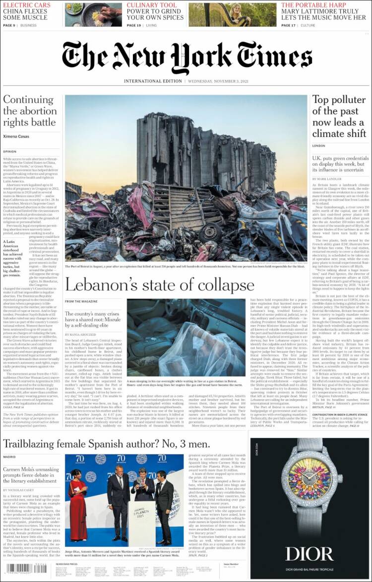 Portada de International New York Times (Europa)