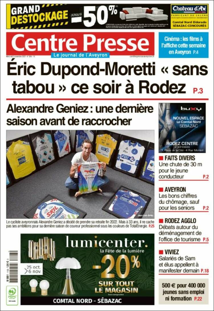 Portada de Centre Presse (Francia)