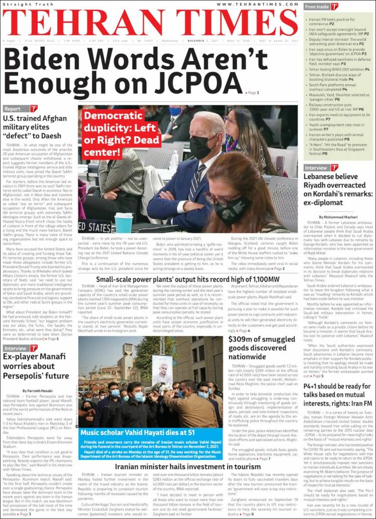 Portada de TehranTimes (Ir&aacute;n)