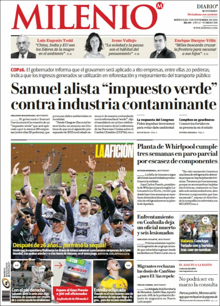 Portada de Milenio de Monterrey (M&eacute;xico)