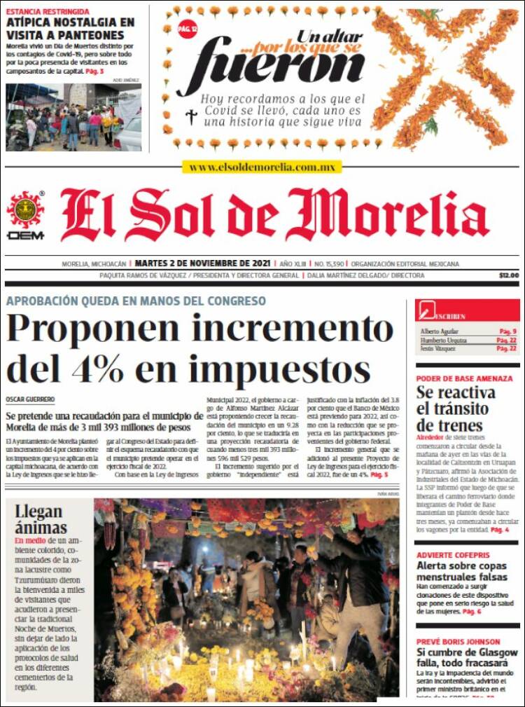 Portada de El Sol de Morelia (M&eacute;xico)