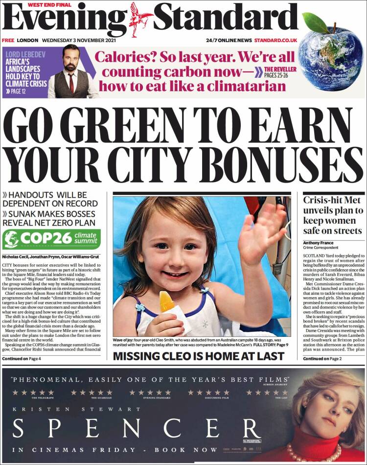 Portada de Evening Standard (Reino Unido)