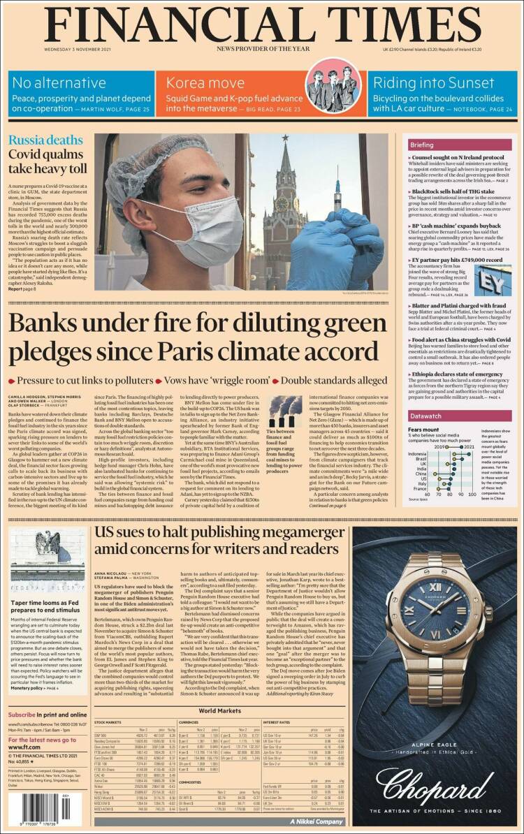 Portada de Financial Times (Reino Unido)