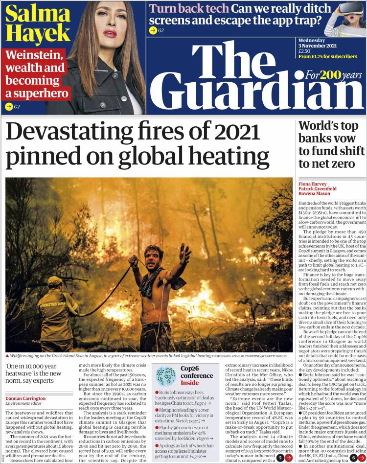 Portada de The Guardian (Reino Unido)