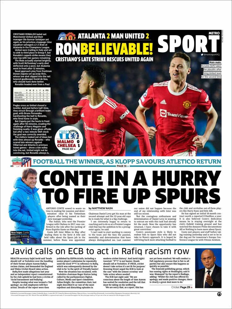 Portada de Metro Sport (Reino Unido)