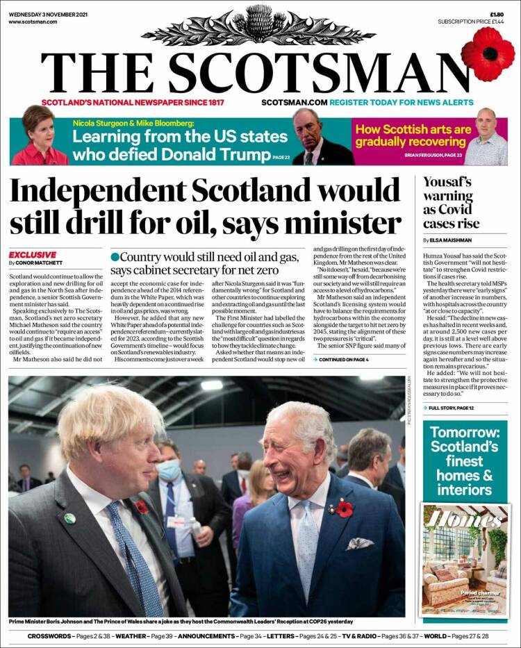 Portada de The Scotsman (Reino Unido)