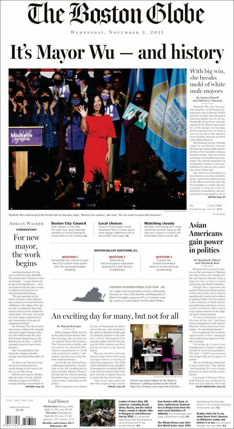 Portada de Boston Globe (USA)