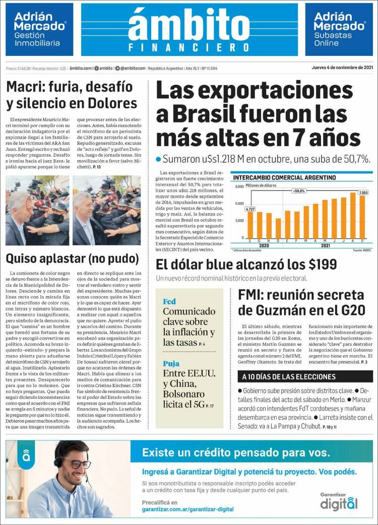 Portada de Diario Ambito Financiero (Argentina)