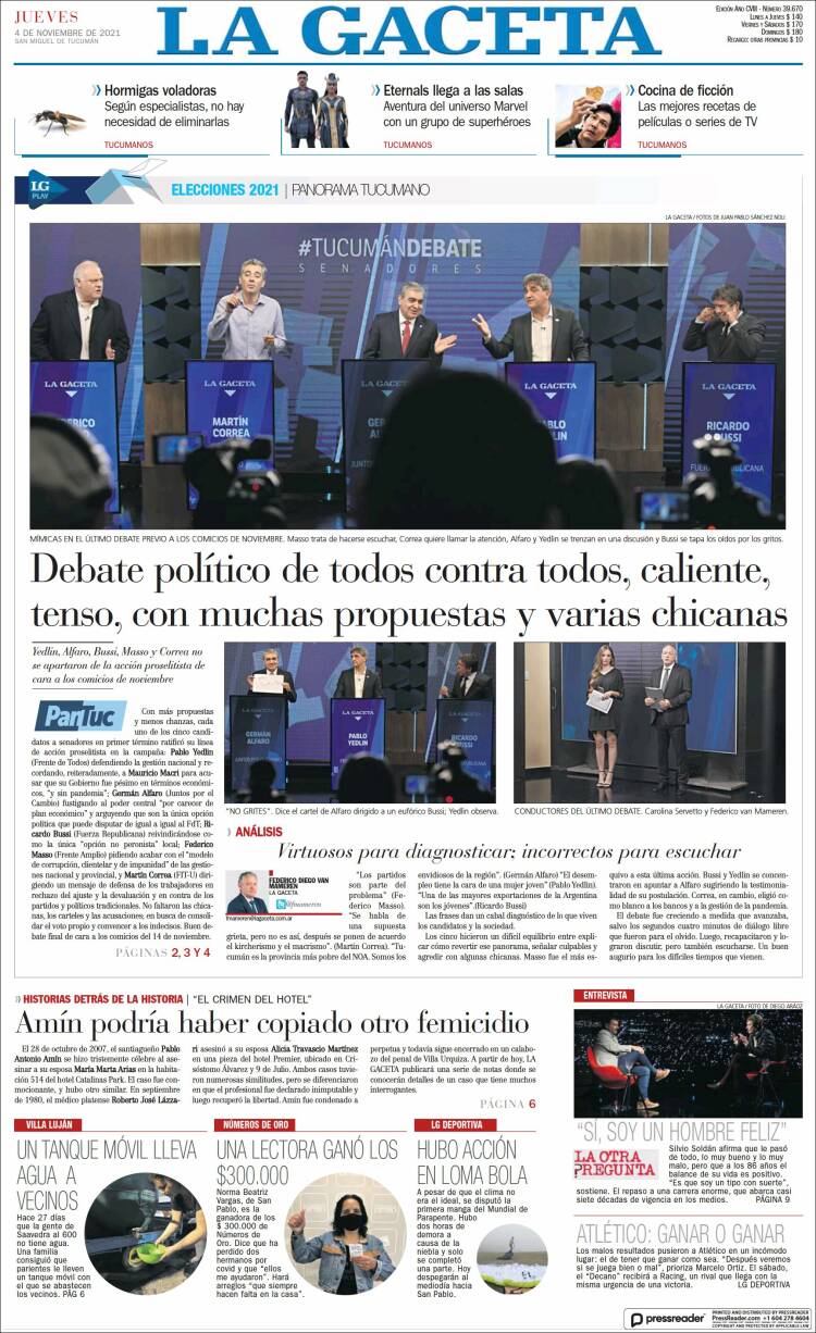 Portada de La Gaceta (Argentina)
