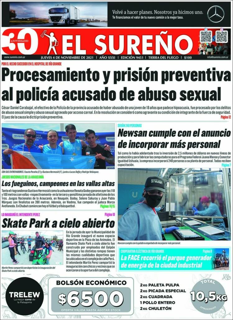 Portada de Diario El Sureño (Argentina)