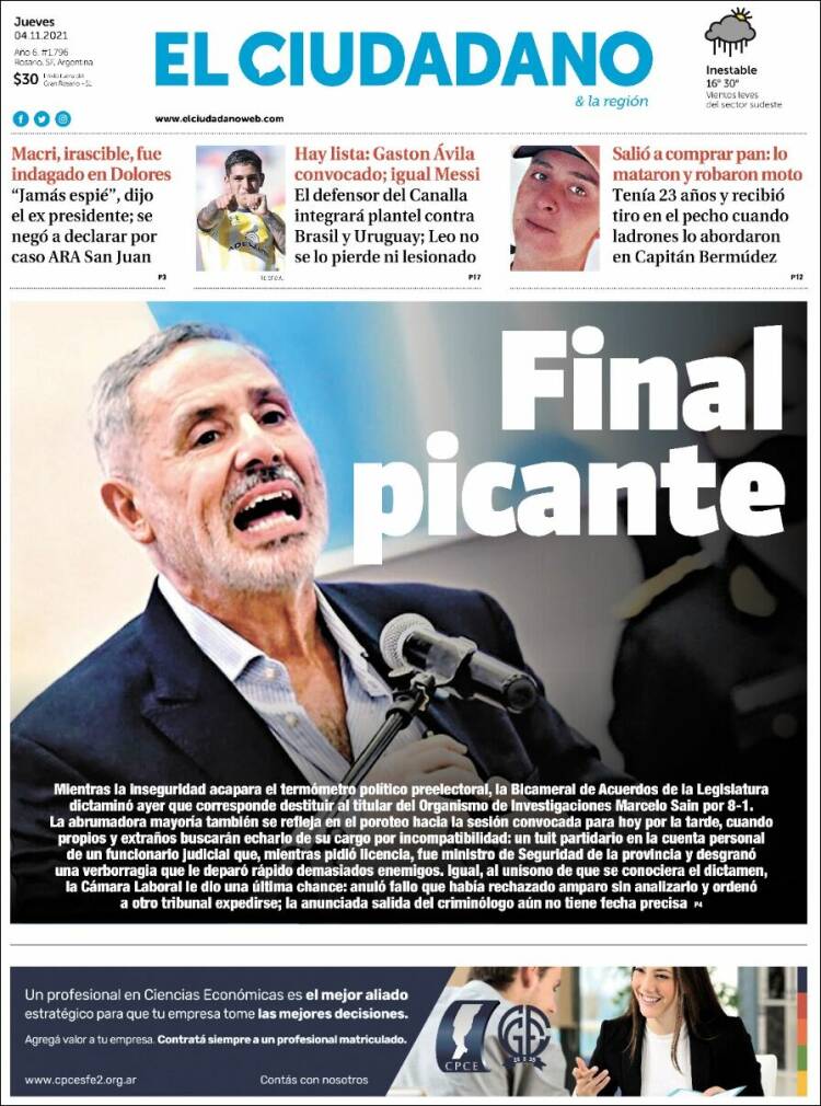 Portada de Diario El Ciudadano (Argentina)