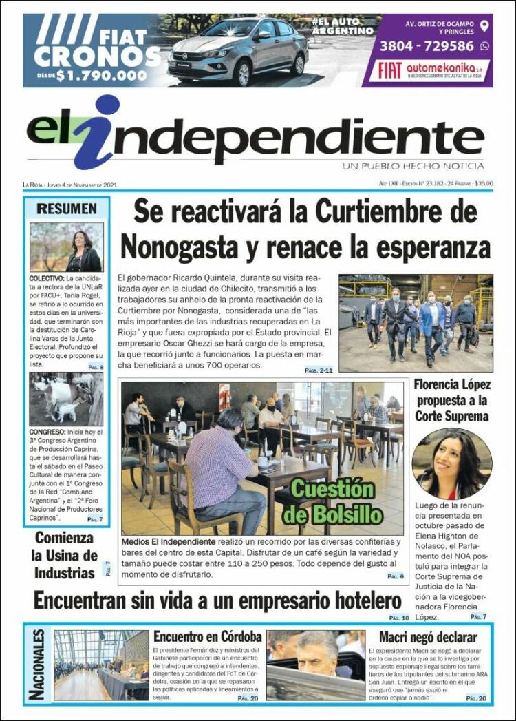 Portada de El Independiente (Argentina)