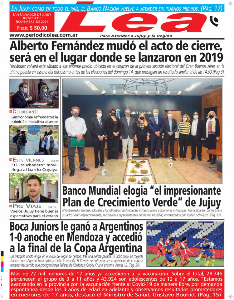 Portada de Periódico Lea (Argentina)