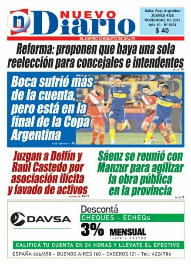 Portada de Nuevo Diario de Salta (Argentina)