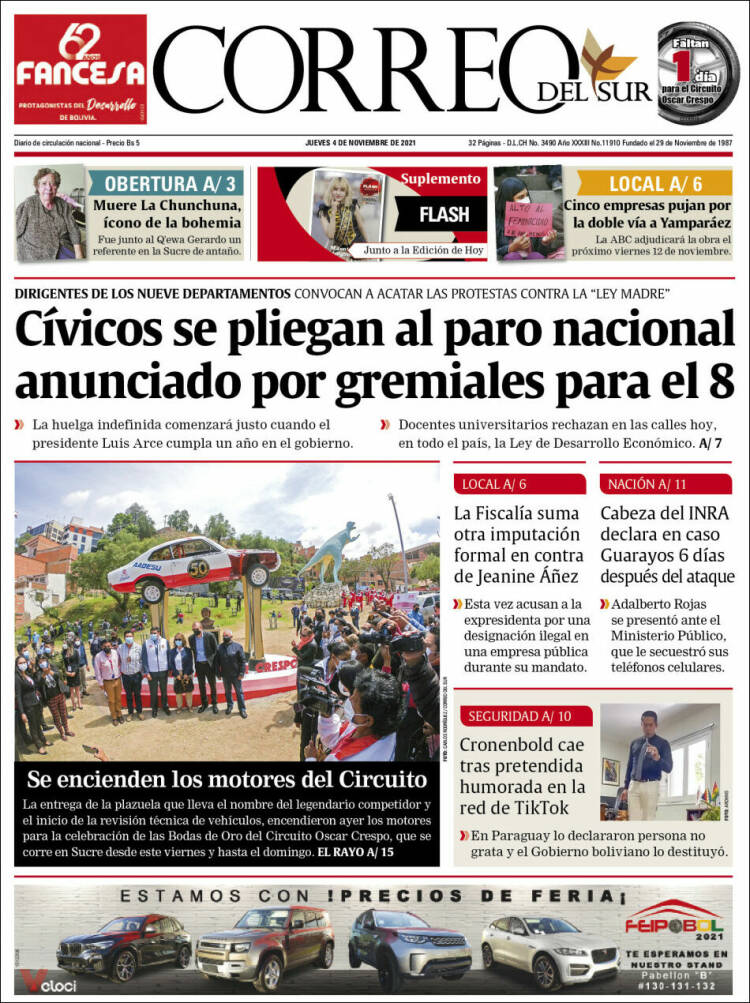 Portada de Correo Sur (Bolivia)
