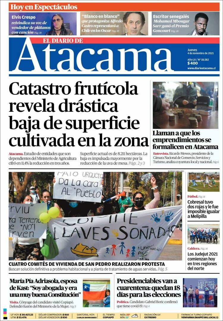 Portada de Diario de Atacama (Chile)