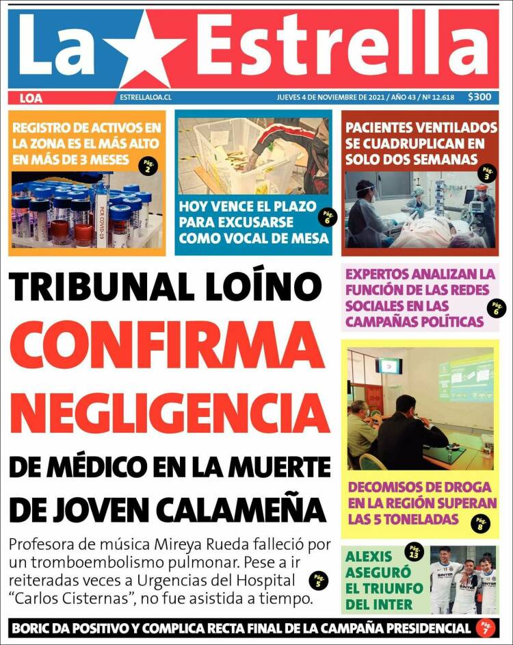 Portada de La Estrella de Loa (Chile)