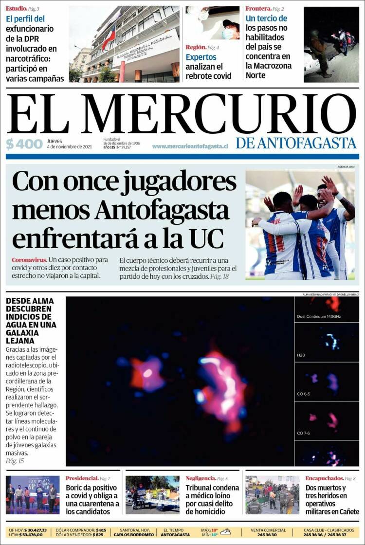 Portada de El Mercurio de Antofagasta (Chile)