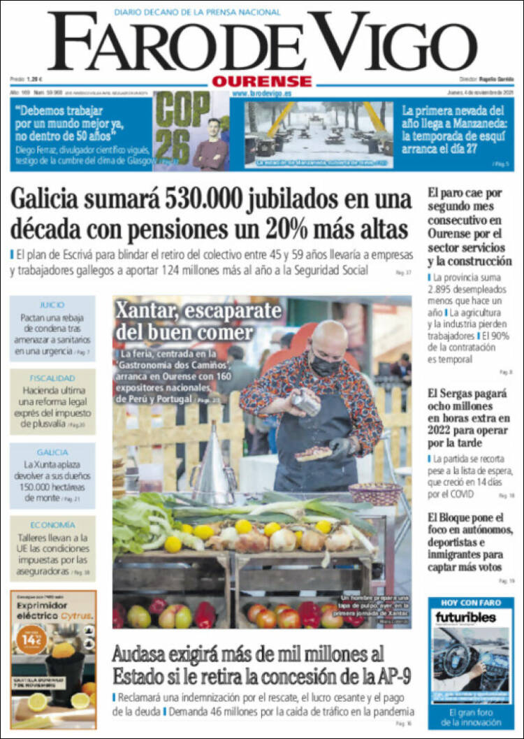 Portada de El Faro de Vigo - Ourense (España)