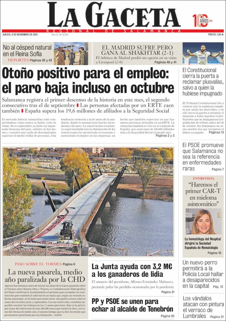 Portada de La Gaceta de Salamanca (España)