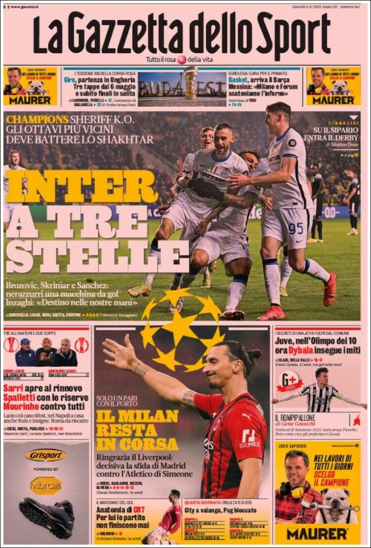Portada de La Gazzetta dello Sport (Italia)