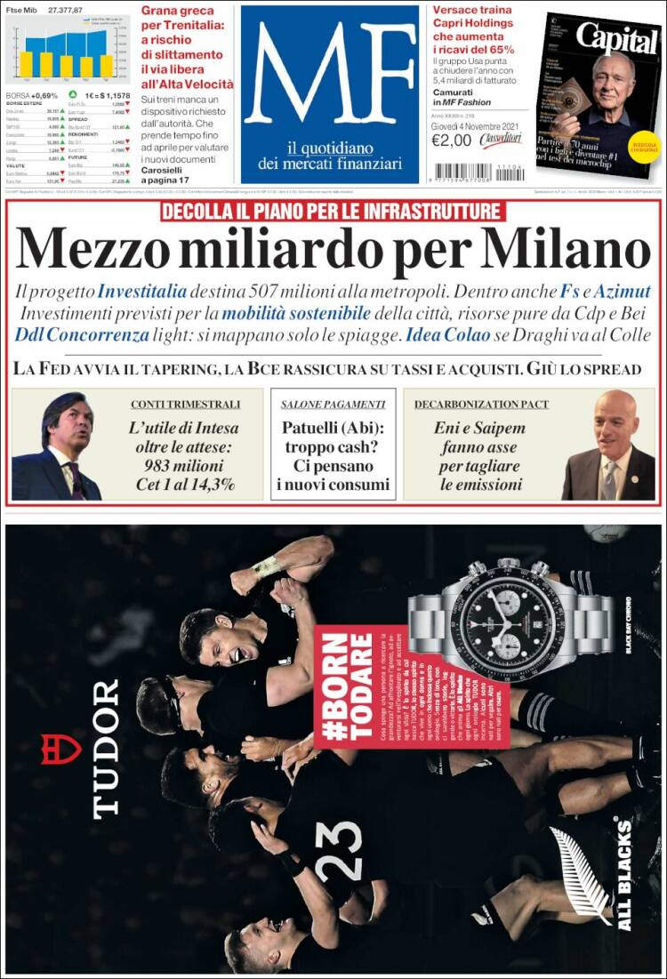 Portada de Milano Finanza (Italia)