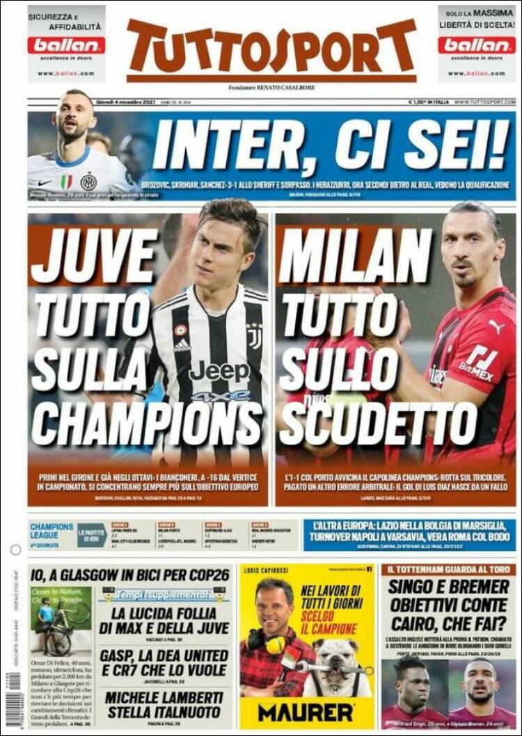 Portada de Tuttosport (Italia)