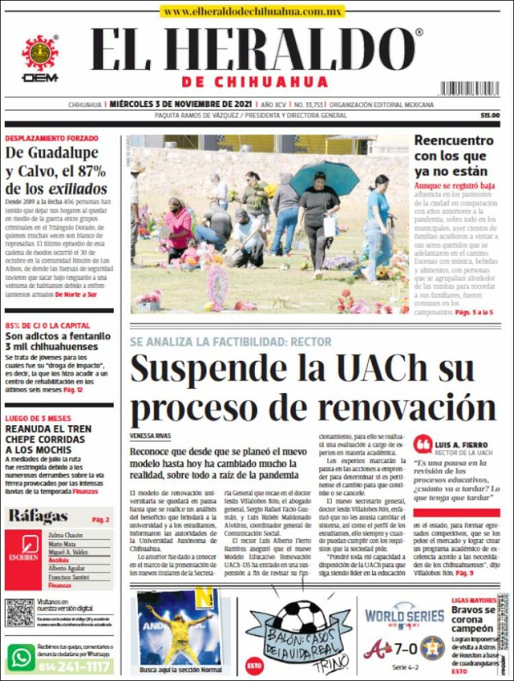 Portada de El Heraldo de Chihuahua (M&eacute;xico)