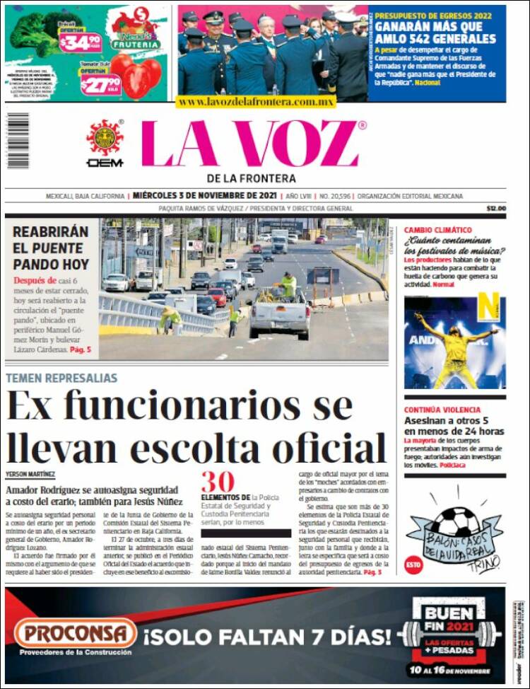 Portada de La Voz de la Frontera (M&eacute;xico)