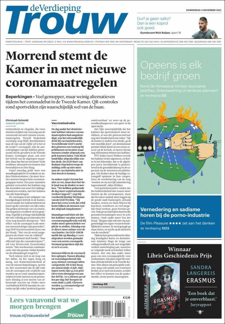 Portada de Trouw (Pa&iacute;ses Bajos)