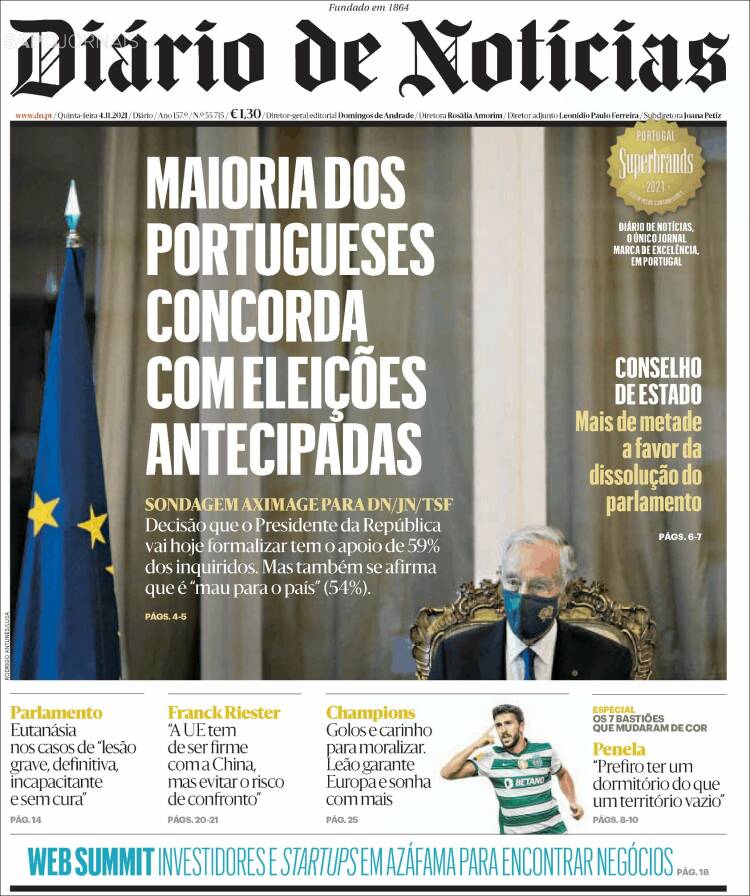 Portada de Diário de Noticias (Portugal)