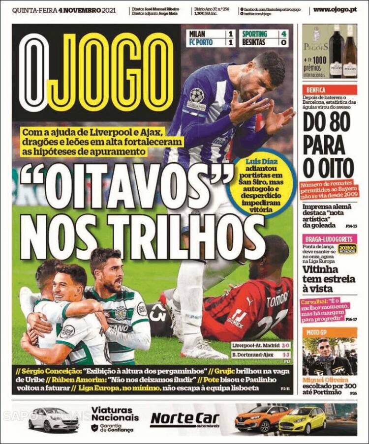 Portada de O Jogo (Portugal)
