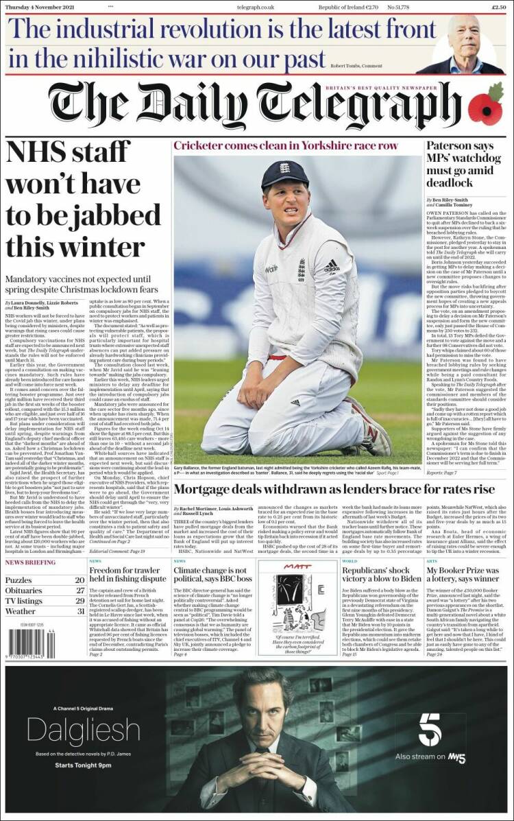 Portada de Daily Telegraph (Reino Unido)