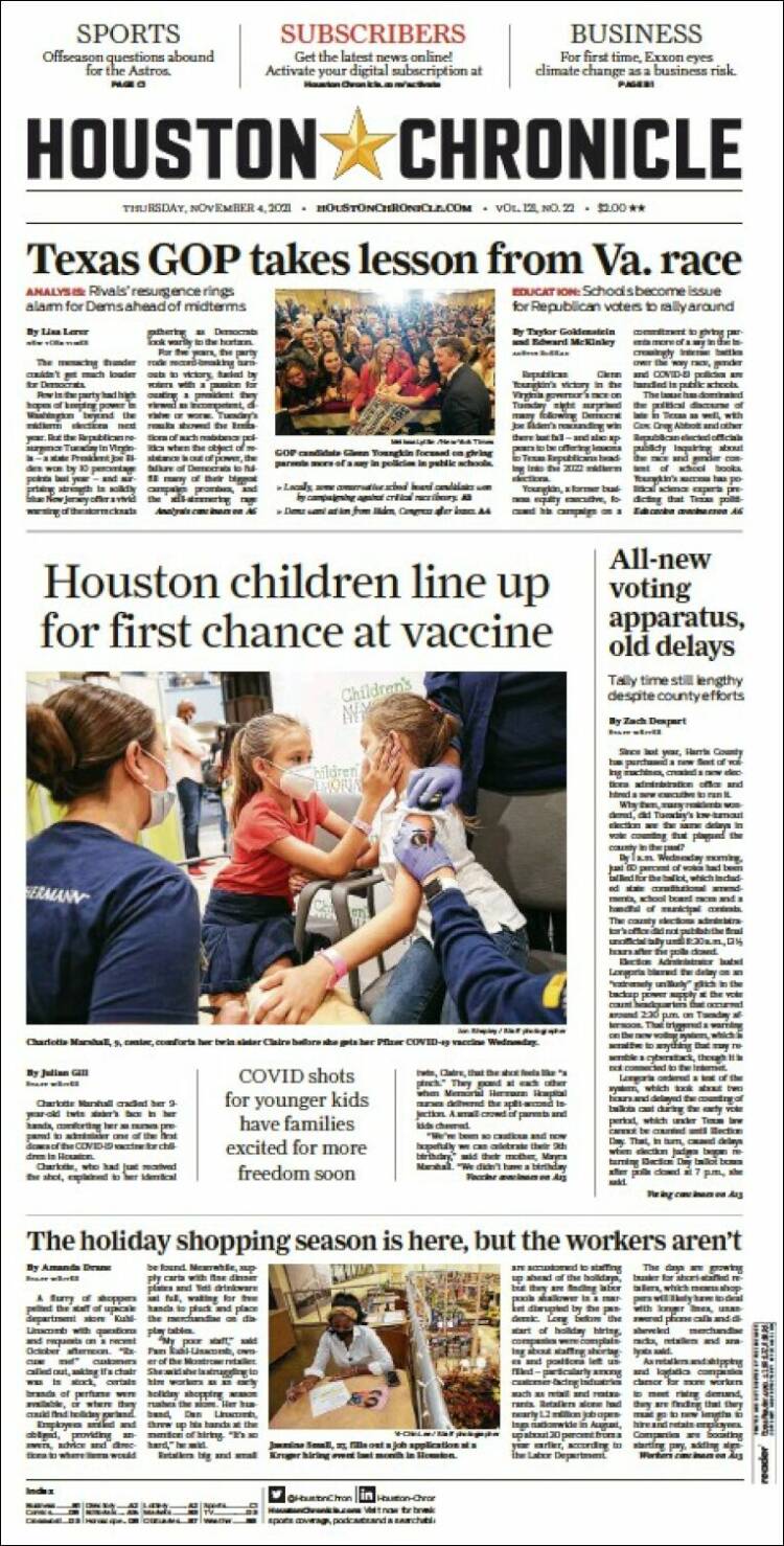 Portada de Houston Chronicle (USA)