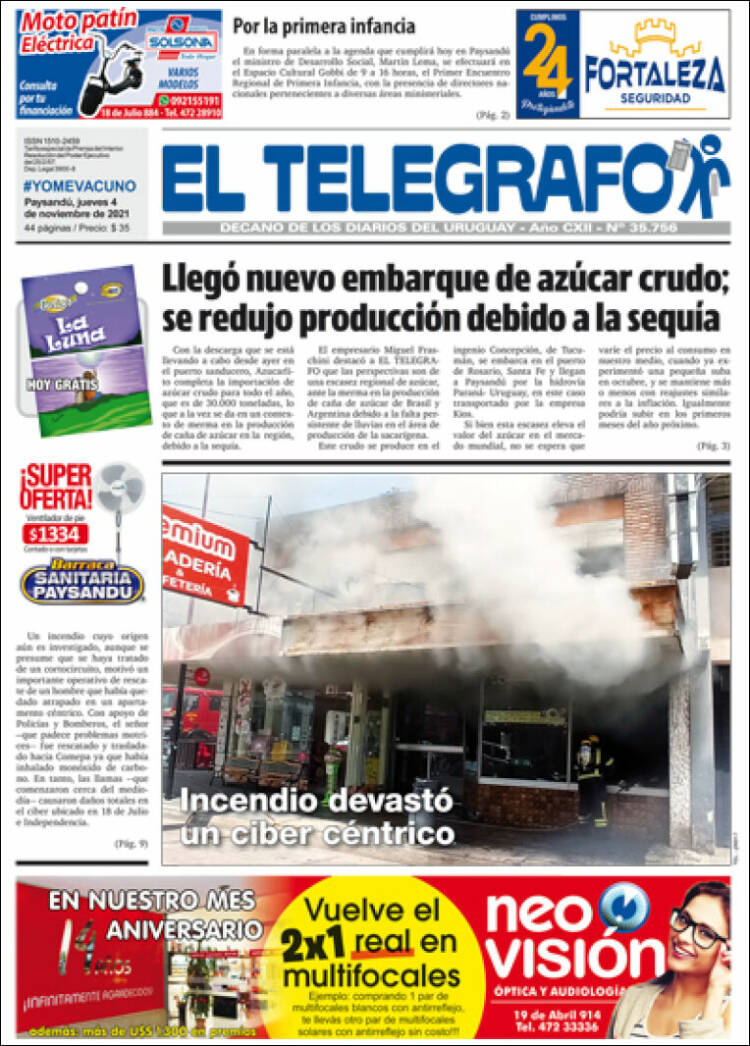 Portada de El Telégrafo (Uruguay)