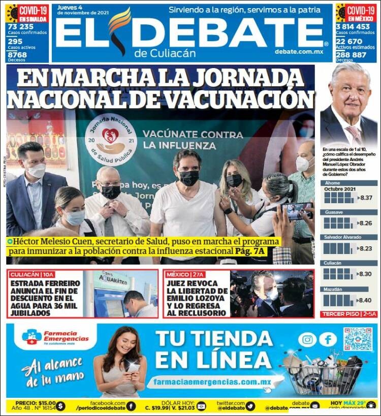 Portada de El Debate de Culiacán (México)