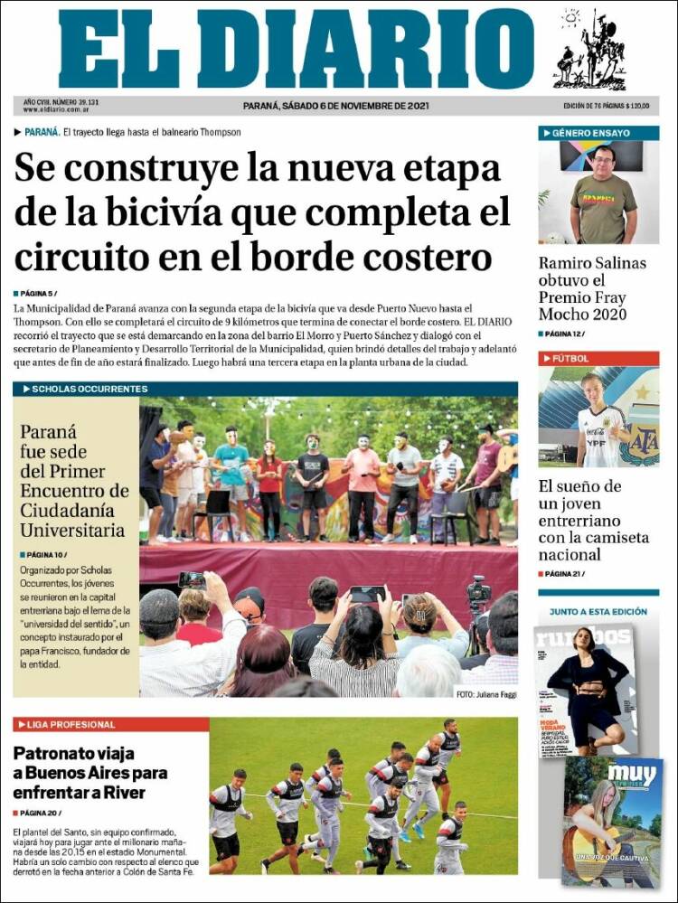 Portada de El Diario de Paraná (Argentina)