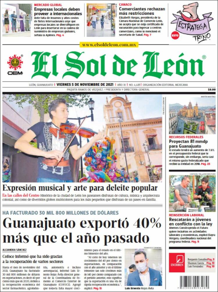 Portada de El Sol de León (México)