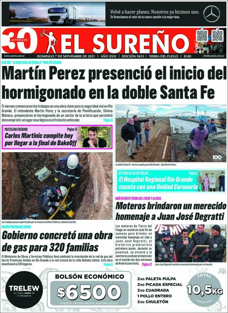 Portada de Diario El Sureño (Argentina)