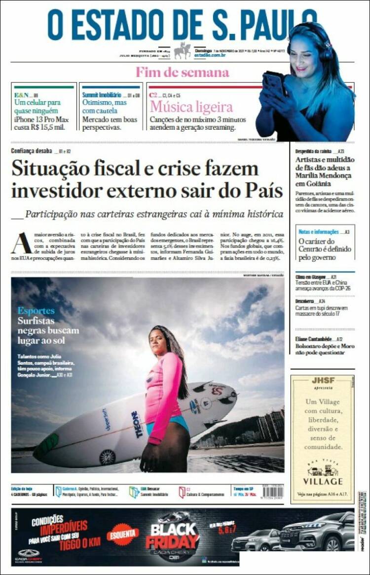 Portada de O Estado de São Paulo (Brasil)