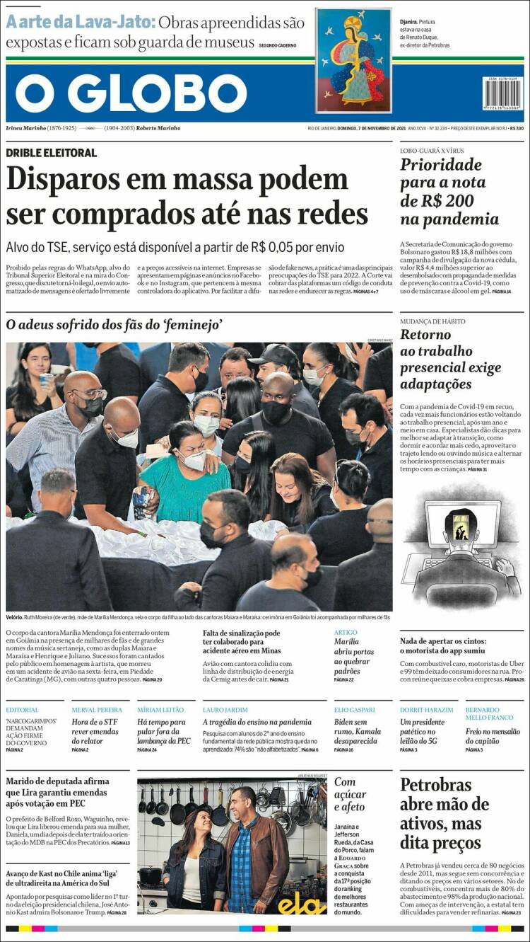 Portada de O Globo (Brasil)