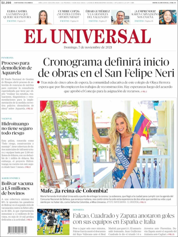 Portada de El Universal (Colombia)