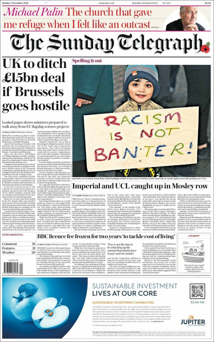 Portada de Daily Telegraph (Reino Unido)