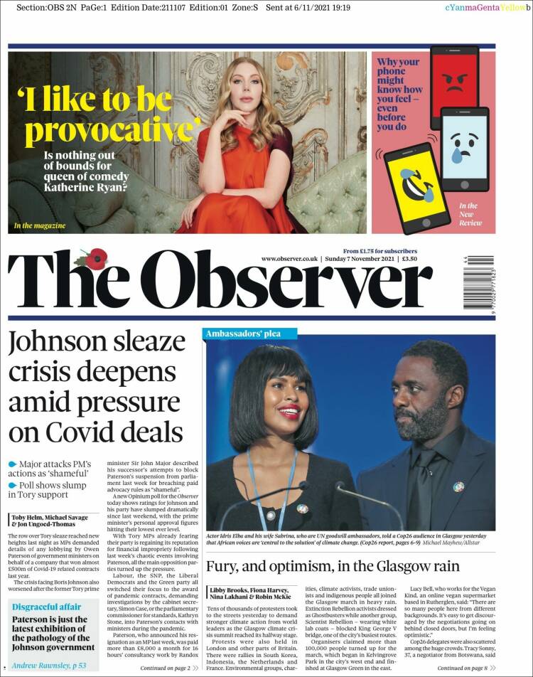 Portada de The Observer (Reino Unido)