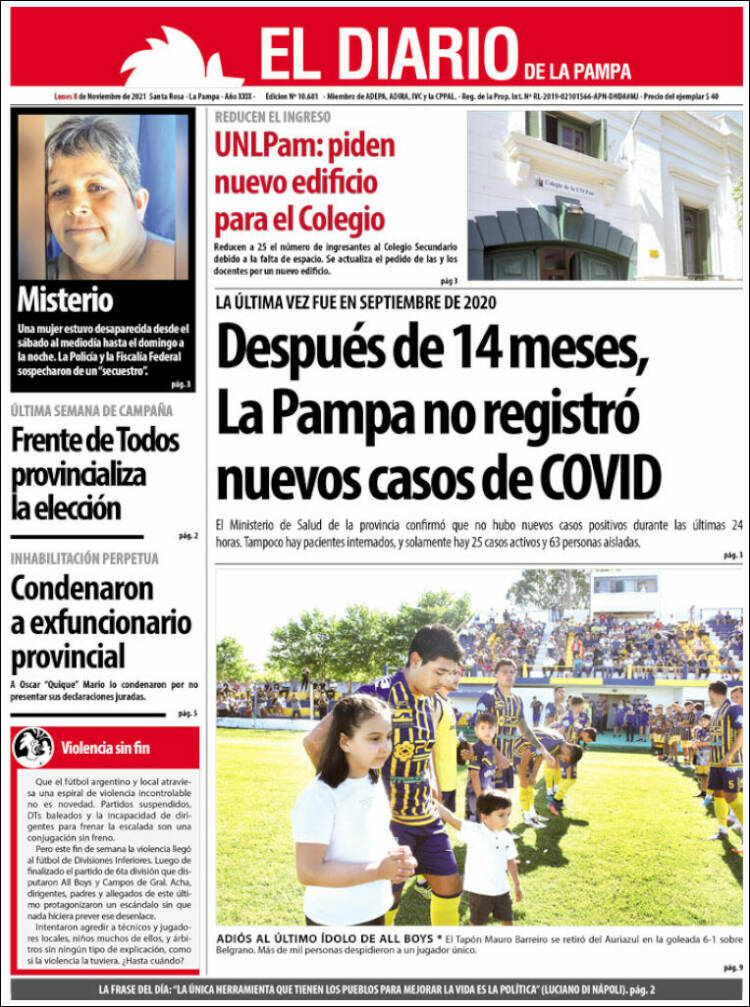 Portada de Diario de La Pampa (Argentina)