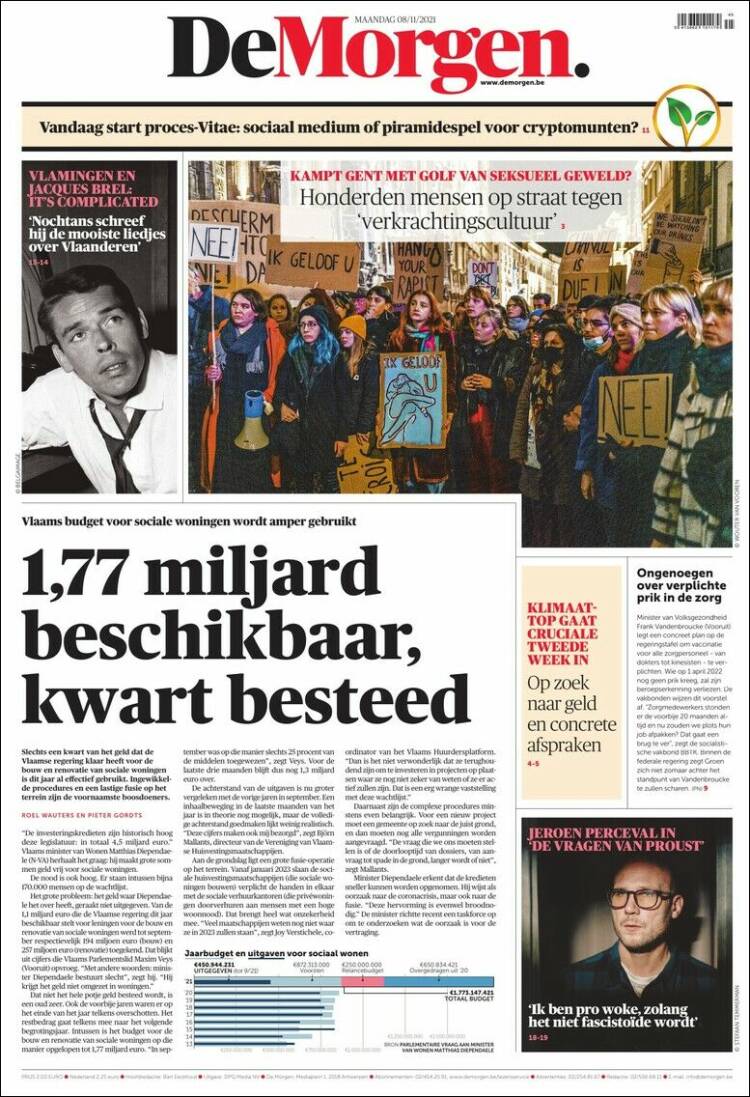 Portada de De Morgen (Bélgica)